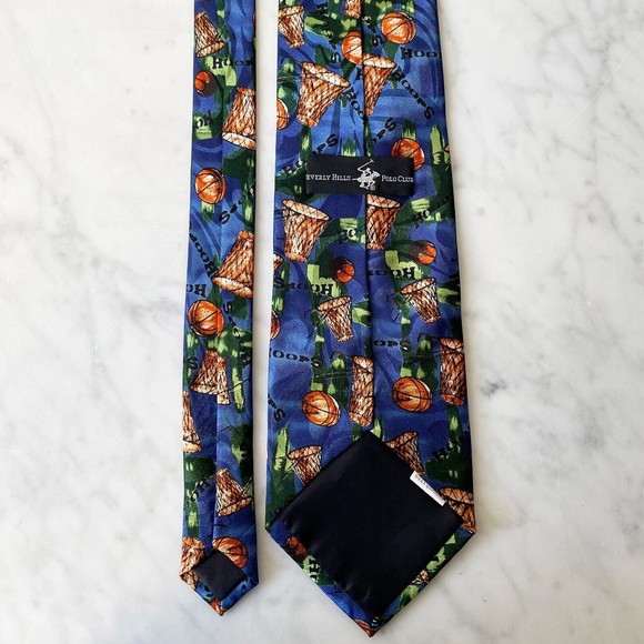 Basketball Hoops Mens Neck Tie Beverly Hills Polo Club - Blue Green Brown - Picture 4 of 6